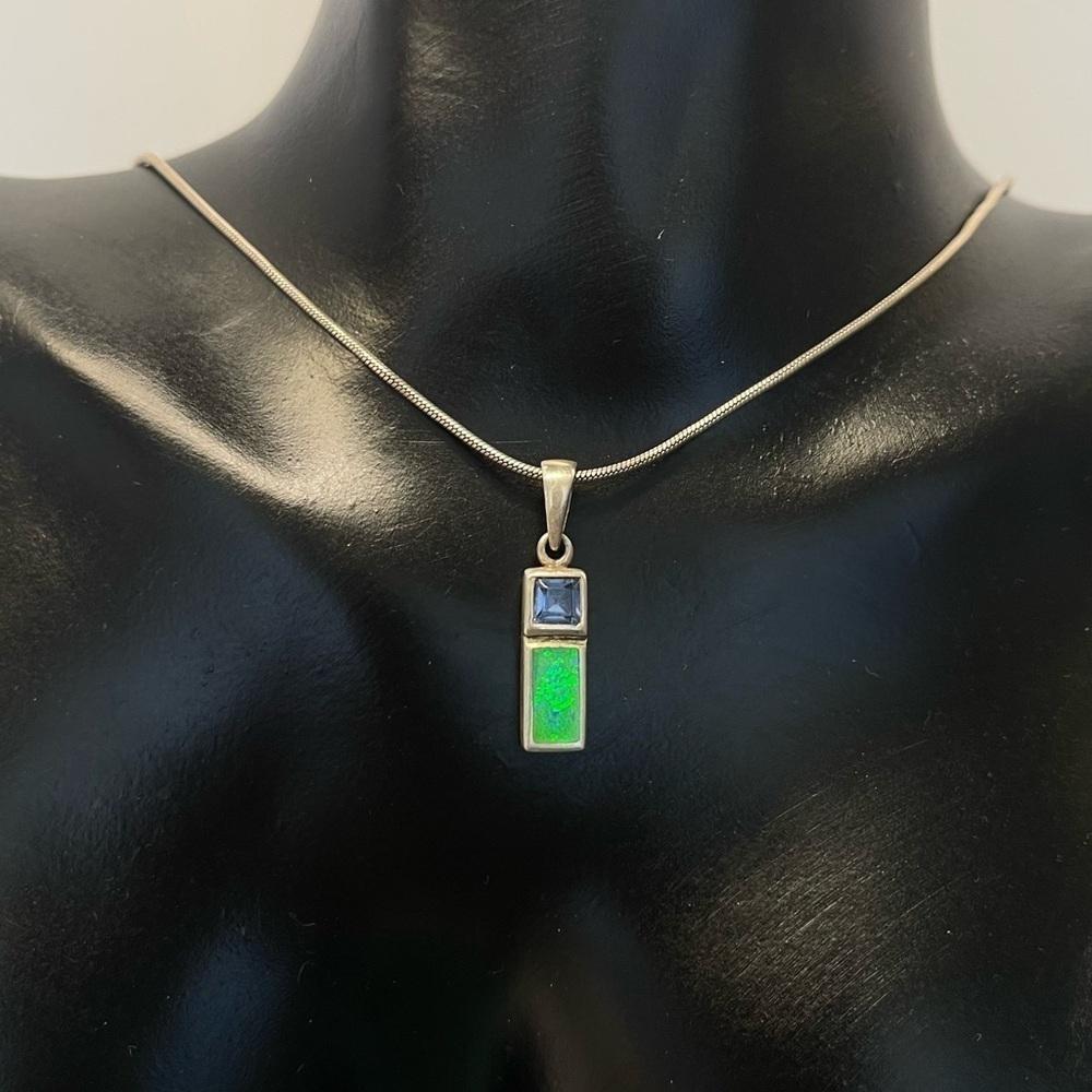 Sterling silver tarzanite opal necklace